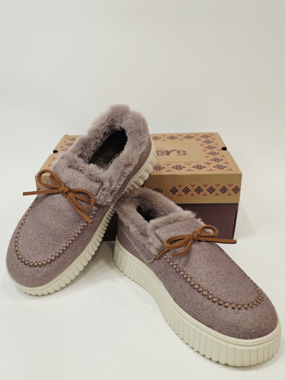 Skechers Women's Cozy Ojai Moccasin Slippers in Mauve Wide Size 8.5